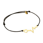 Bratara cu snur negru si pandantiv aur 14K inima Heartbeat DiAmanti LU067G14KBLACK-AS